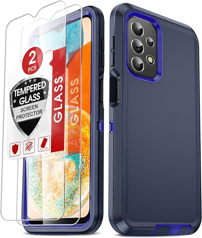 LeYi for Samsung A23 Case: Samsung Galaxy A23 5G Case with [2 Pack] Tempered Glass Screen Protectors, 3 in 1 Full Body Shockproof Rubber Dustproof Rugged Defender Protection Case Galaxy A23, Blue…