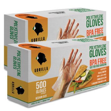 1000 BPA Free Disposable Poly PE Gloves Medium, Food Grade, 2 Pack of 500