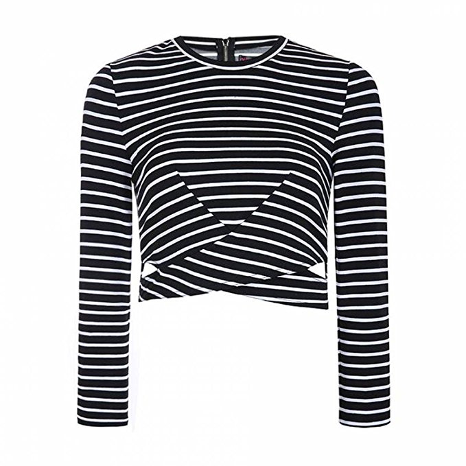 Eliacher Women’s Tops Casual Long Sleeve Deep V Neck zipper Slim Striped Shirts