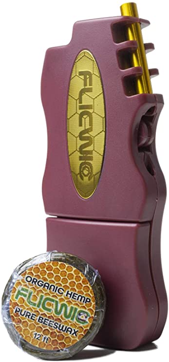 FLICWIC Hemp Wick Dispenser Lighter Case with 12' Organic Hemp Wick Spool (Cranberry)