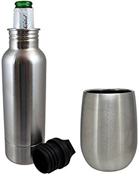 Craft Connections Stainless Steel Beer Cider & Soda Bottle Insulator with Opener & 9oz Vacuum Insulated Stemless Wine Glass Set