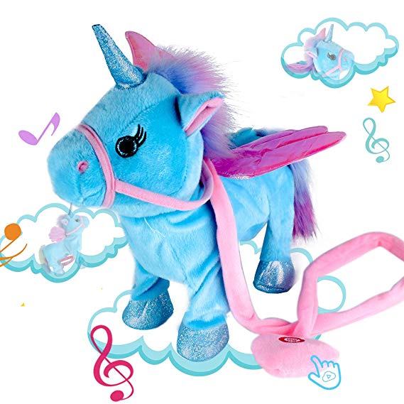 Alpacasso Musical Unicorn Toys, Singing and Walking Pegasus Pony Electronic Toys. (Blue)