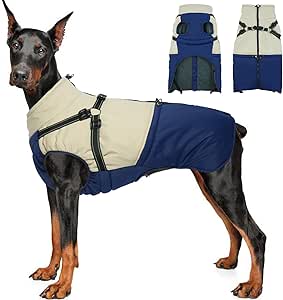 IDOMIK Dog Winter Coat,Dog Winter Jacket,Waterproof Dog Cold Weather Coats with Harness,Dog Snow Jacket with Zipper,Dog Warm Clothes Vest Warm,Dog Winter Clothes,High Collar Dog Snowsuit,Navy Blue,S