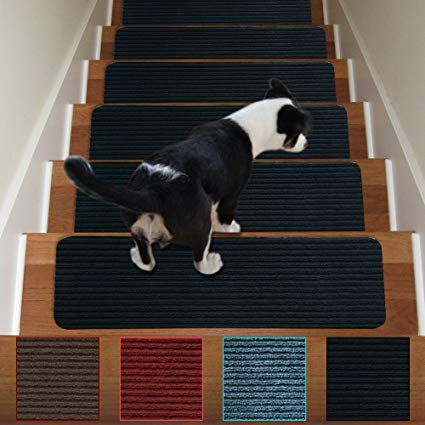 Stair Treads Non-Slip Carpet Indoor Set of 13 Black Carpet Stair Tread Treads Stair Rugs Mats Rubber Backing (30 x 8 inch),(Black, Set of 13)