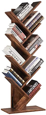 SUPERJARE 9-Shelf Tree Bookshelf, Floor Standing Tree Bookcase in Living Room/Home/Office, Bookshelves Storage Rack for CDs/Movies/Books - Retro Brown