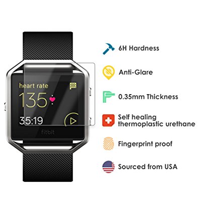 Fitbit Blaze Screen Protector with American Made Film Protection - 6 Pack - High Grade, Super Thin, Perfect Easy Install Accessory to the Fitbit Blaze Band