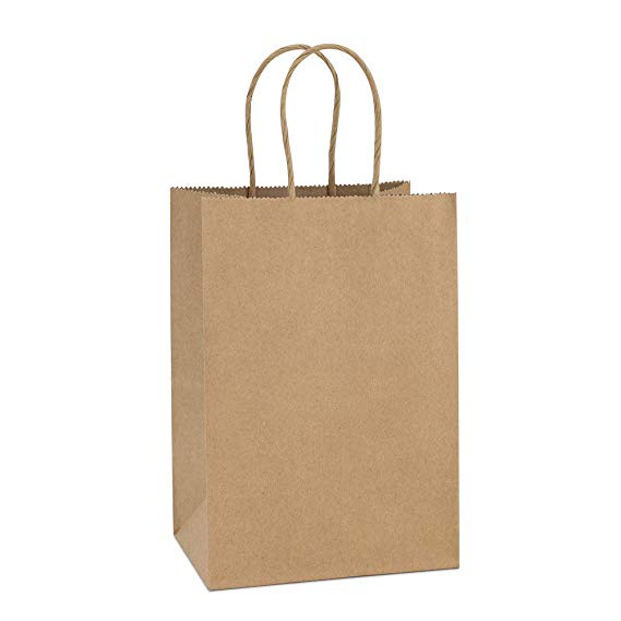 BagDream Small Kraft Paper Bags 50Pcs 5.25"x3.75"x8", Party Bags, Shopping Bag, Kraft Bags, Brown Bags with Handles, 100% Recyclable Paper