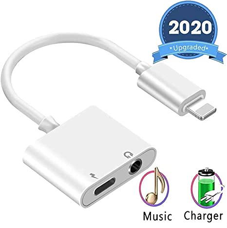 Headphone Adapter for iPhone SE/11/11 pro/11pro Max X/XS/XS MAX/XR/8/ 8Plus/ 7/7 Plus Headset Adaptor Splitter Earphone Connector 2 in 1 Accessories Cables Charge Music Wire Control iOS System.