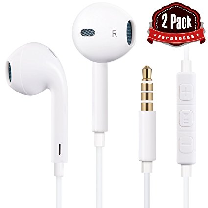 Airsspu Premium Earphones,Headphones/Earbuds with Stereo Microphone&Remote Control for Apple iPhone 5/5S/5C/SE 6/6S 6 Plus/6S Plus 7/7 Plus, iPad Mini/Air/Pro iPod Touch/Nano 7 (2 Pack,White)