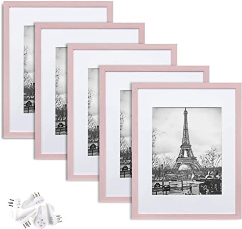 upsimples 11x14 Picture Frame Set of 5,Display Pictures 8x10 with Mat or 11x14 Without Mat,Wall Gallary Photo Frames,Pink