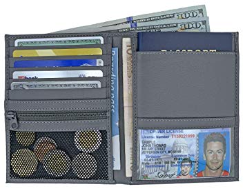 Grey RFID Blocking Genuine Leather Travel Passport Wallet Holder