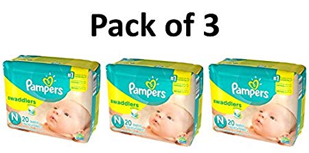 Pampers Swaddlers Diapers, Size Newborn, 20 Count Pack of 3 (Total of 60 Pampers)