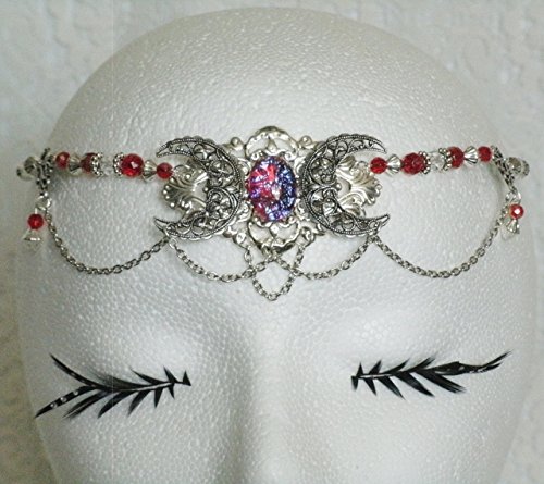 Triple Moon Dragons Breath Fire Opal Circlet, handmade jewelry wiccan pagan wicca witch witchcraft goddess headpiece