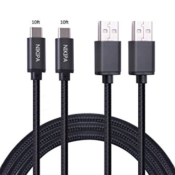 USB C Charging Cable, Nikipa 2Pack 10FT Nylon Braided USB Type C to USB A Data Sync and Charger Cable for New Macbook 12 Inch,Galaxy S8 S8 Plus, Nintendo Switch, LG G5 / G6 / V20 and More