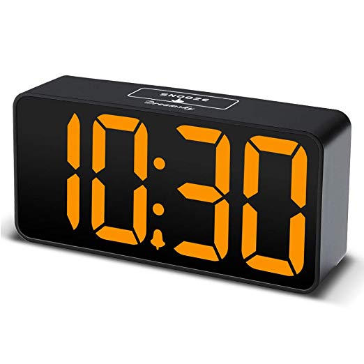 DreamSky Compact Digital Alarm Clock with USB Port for Charging, Adjustable Brightness Dimmer, Bold Digit Display, 12/24Hr, Snooze, Adjustable Alarm Volume, Small Desk Bedroom Bedside Clocks. (Orange)