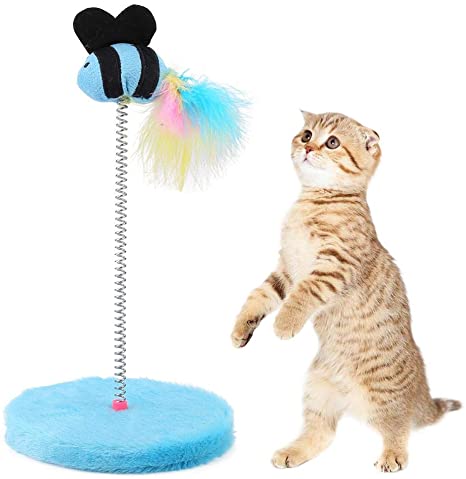 HEEPDD Colorful Feather False Fish Toys Spring Elastic Fishes Cat Catcher Funny Mini Interactive Toy Kitten Scratcher Teaser Cat Supplies for Pets Playing Jumping Catching
