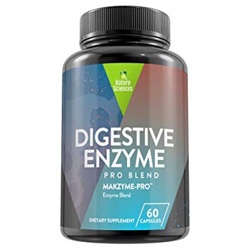 Digestive Enzyme Nutritional Dietary Supplement by Naturo Sciences - Makzyme Pro Blend - Support A Proper Digestion, Gas Relief, Prevent Bloating & Stomach Discomfort - 60 Capsules - Made in USA