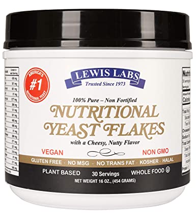 Lewis Labs Nutritional Yeast mini Flakes (1 lb.)-2 PACK- 100% Pure, NON-Fortified, NON-GMO, Gluten Free, Vegan, Kosher- Whole Food-Plant Based Protein, Vitamin B Complex, 18 Amino Acids
