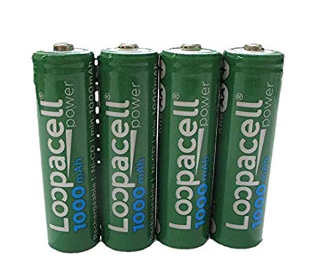 4 Loopacell AA Rechargeable NiCD Battery, 1.2V 1000mAh High Capacity AA Batteries for Solar Lights, Garden Lights