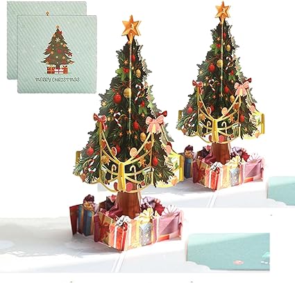 2 PCS Pop Up Christmas Cards, Merry Christmas Tree Greeting Card 3d Holiday Cards Christmas Card with Envelopes Gift Card for Christmas Holiday