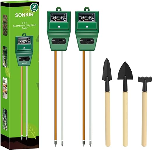SONKIR Soil pH Meter, MS02 3-in-1 Soil Moisture/Light/pH Tester Gardening Tool Kits for Plant Care, Great for Garden, Lawn, Farm, Indoor & Outdoor Use (Green), 2 Packs