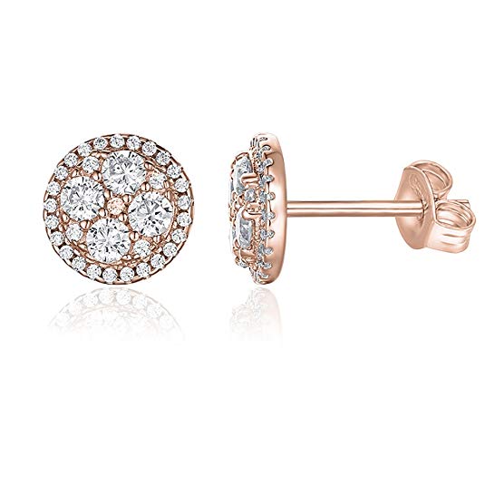 PAVOI 14K Gold Plated Sterling Silver Post Round Cluster CZ Simulated Diamond Stud Earrings