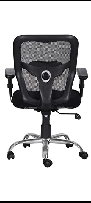RC Idris Cusion Back with Metal Wheels Base Support Revolving Desk Chair Office/Study/revolving Computer Chair for Home Work Executive mid Back seat Height Adjustable & Comfortable armrest(Black