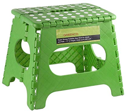 Greenco Super Strong Foldable Step Stool for Adults and Kids-11 in Height, Holds up to 300 Lb, Green