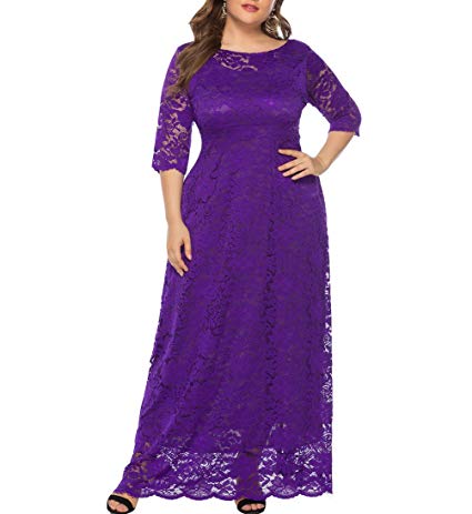 Eternatastic Womens Floral Lace 2/3 Sleeves Maxi Dress Plus Size Evening Party Dress