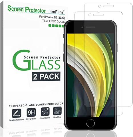 amFilm Glass Screen Protector for iPhone SE 2020, iPhone 8, 7, 6S, 6 (4.7")(2 Pack) Halo Free Tempered Glass Screen Protector (2020)