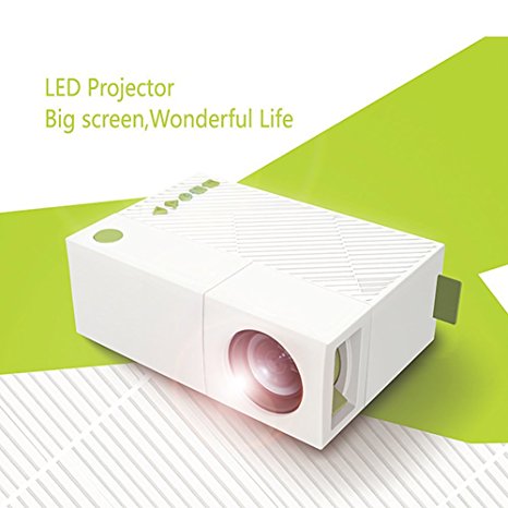 WEILIANTE Mini LED HD Projector Home Theatre Cinema Video Projector Connection with Iphone Android iPad Tablet for Home Outdoor Available via AV/VGA/USB/SD/HDMI Input (White)