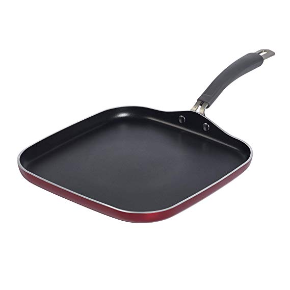 Epicurious Aluminum Nonstick 12-Inch Square Griddle in Red
