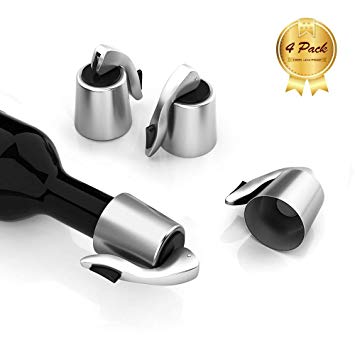 ABTOR Wine Stoppers, 4 Pack Stainless Steel Wine Saver, Reusable Wine Bottle Preserver with Silicone Plug, Keeps Your Wine Fresh Simply and Effectively
