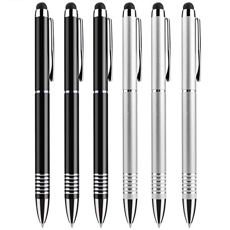 Rock Ninja Stylus Pen, Touch Pen 2 in 1 Universal Capacitive Stylus Touch Screens Pens fit Kindle iPad iPhone Samsung Galaxy and other Capacitive Screens Devices,Ballpoint Pen（Black   Silver）