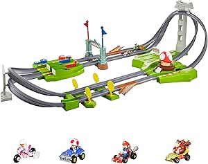 Bundle of Hot Wheels Mario Kart Circuit Track Set with 1:64 Scale Die-Cast Kart Replica   Hot Wheels The Super Mario Bros. Movie Track Set, Jungle Kingdom Raceway Playset with Mario Die-Cast Toy Car