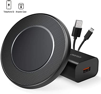 15W Fast Wireless Charger, CHOETECH Qi Charging Pad with QC3.0 Adapter, 10W Fast Charge Galaxy S20/S10/S9/S8, Note10/9/8, 7.5W Compatible iPhone11 Pro Max/XR/XS/X/8, 5W Airpods 2/Pro y 15W LG V30/Sony XZ3