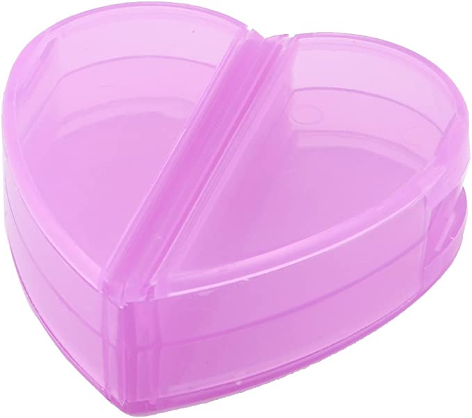 uxcell® Plastic Family Heart Shaped 4 Compartments Capsule Pills Storage Box Case Purple