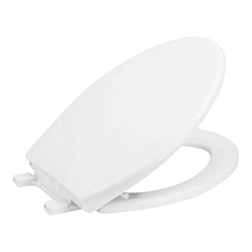 Quiet Slow Close White Elongated Toilet Seat and Lid - Quick Release Hinges, Wipe Clean Plastic, Lift Off Seats Make Cleaning Toilets Easy, Close Hinge Covers To Lock, Open Cover Slide Bolt To Remove