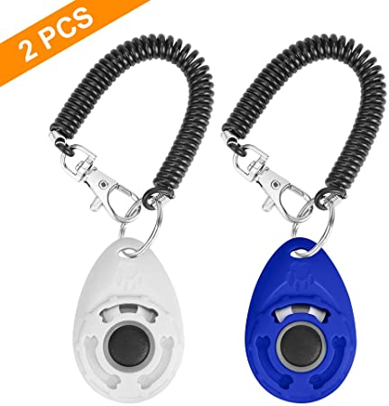 N / A 2PCS Training Clicker for Dogs with Wrist Strap, Dog Cat Clicker Bird Pet Puppy Clicker Training with Big Button, Effective Behavioral Training Tool Easy to Use