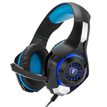 Beexcellent Gaming Headphone with Microphone Stereo Headset with Deep Bass   LED Lighting for DJs , PlayStation 4, PC gamers (Blue)