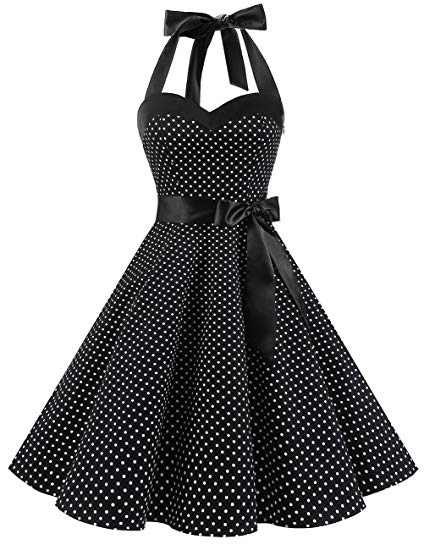 DRESSTELLS Vintage 1950s Rockabilly Polka Dots Audrey Dress Retro Cocktail Dress