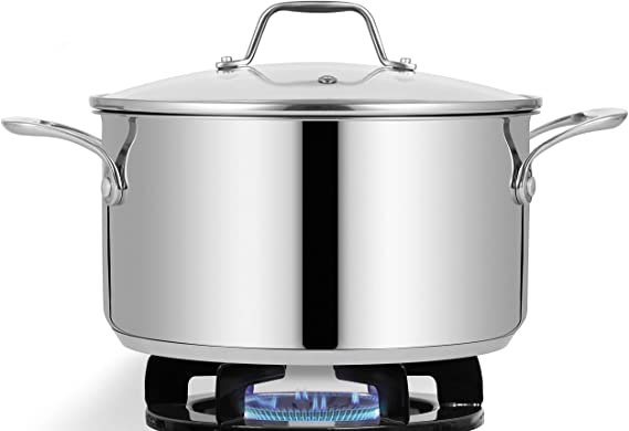 NutriChef Soup Pot with See Through Lid, Dishwasher Safe Stainless steel Pot Food Grade Heavy Duty Induction-Large, Stew, Simmering Se