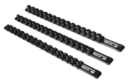 Olsa Tools | 3 Pcs Kit Aluminum Socket Holder | 1/4-Inch, 3/8-Inch, 1/2-Inch Drive | Premium Quality Tool Organizer (BLACK)
