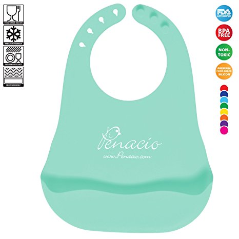 Premium Silicone Baby Bib By Penacio - Adjustable Soft Bib For Toddlers - Practical Food Pocket Design - Antibacterial & Easy To Clean Food Grade Silicone - BPA Free & FDA Approved (Turquoise)