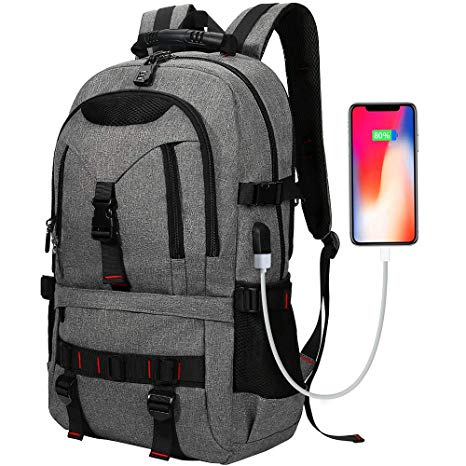 Laptop Backpack, Tocode Travel Backpack Contains Multi-Function Pockets,Stylish Anti-Theft School Bag with USB Charging Port Fits 17.3 Inch Laptop Comfort Pack for Men & Women –Dark Grey