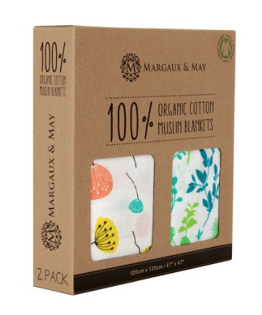 Organic Muslin Swaddle Blankets by Margaux and May  47 X 47  Ultra Soft  Lifetime Guarantee