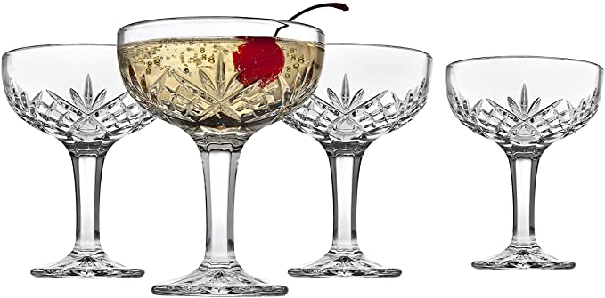 Godinger Champagne Coupe Barware Glasses - Set of 4, Dublin Crystal Collection