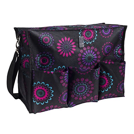 Wheelchair Bag for Back of Chair w/ 5 Exterior & 5 Interior Pockets - Perfect Carrier Bag for Newspaper, Medical Paperwork, Blanket for Most Electric, Manual or Power Wheelchairs (Purple Circle)
