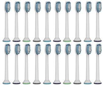 20 Philips Sonicare Compatible Sensitive Replacement Toothbrush Heads fits DiamondClean, EasyClean, FlexCare, HealthyWhite, Hydroclean, PowerUp, Plaque Control, Gum Health