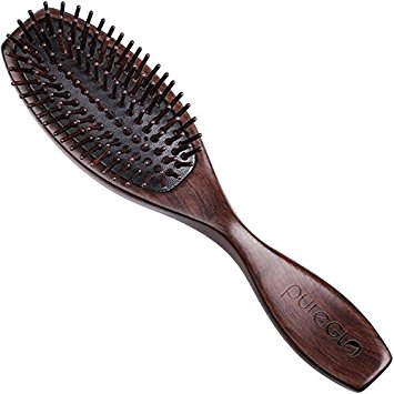 pureGLO Natural Black Sandalwood Hair Brush - Detangling Scalp Massage Hair Comb - Organic Wooden Bristle & Cushioned Base